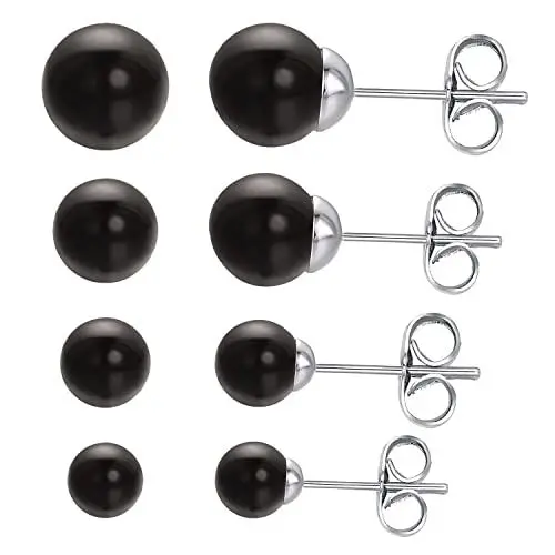 Produktbild: Vissen 4 Paare Schwarz Perlen Damen Ohrstecker Set 4/5/6/8mm Perle Ohrringe Silber Antiallergische Hochzeit Modeschmuck
