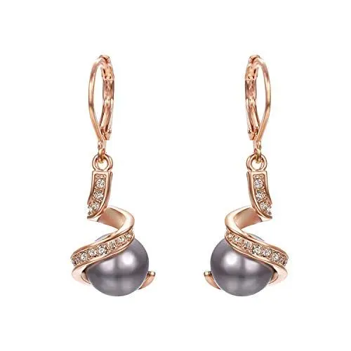 Produktbild: Vissen Grau Perlen Ohrringe Hängend Damen Vergoldete Leverback Zirkonia Ohrringe Modeschmuck Geschenk
