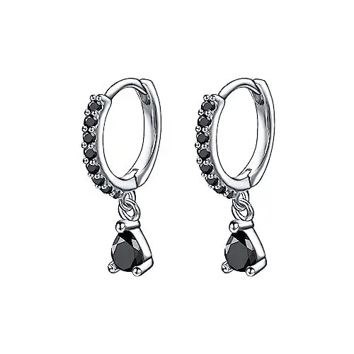 Produktbild: Vissen Klein Ohrringe Schwarz Damen Hängend Modeschmuck Creolen Mit Anhänger Tropfenform Zirkonia Kreolen Ohrringe Hängend Mädchen