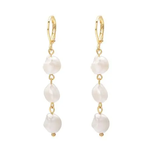 Produktbild: Vissen Lange Perlen Ohrringe Hängend Damen Vergoldet Weiß Barockperlen Creolen Ohrringe Hypoallergene Jewelry