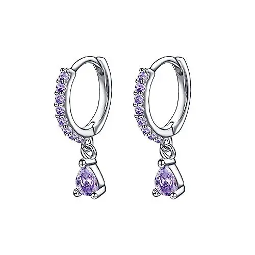 Produktbild: Vissen Lila Zirkonia Ohrringe Mit Anhänger Creolen Damen Modeschmuck Elegant Strass Hängend Mädchen