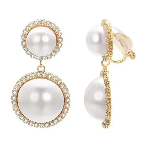 Produktbild: Vissen Ohrclips Perle Damen Silber 925 Ohrringe Hängend Strass Vergoldet Weiß Perle Ohrringe Modeschmuck