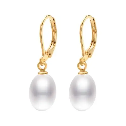 Produktbild: Vissen Perlen Ohrringe HäNgend Damen Vergoldet Leverback Hoops Mit 8mm Klein WeißE Perle AnhäNger Modeschmuck Ohrringe Geschenk