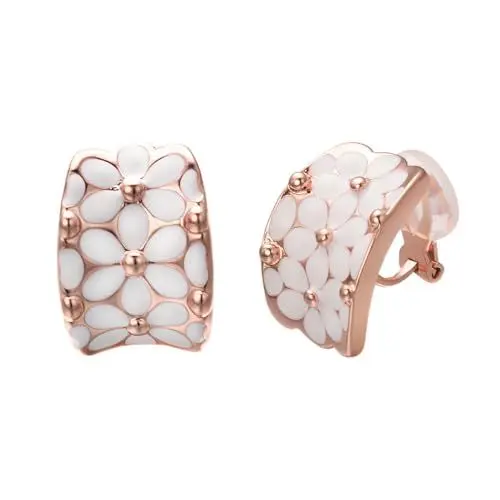 Produktbild: Vissen Weiß Blumen Rosegold Ohrclips Damen Ohrclips Ohne Ohrlöcher Rosevergoldete Modeschmuck Ohrringe