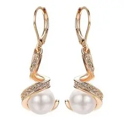 Produktbild: Vissen Weiße Perlen Ohrringe Hängend Damen Vergoldete Leverback Zirkonia Modeschmuck Ohrringe Creolen