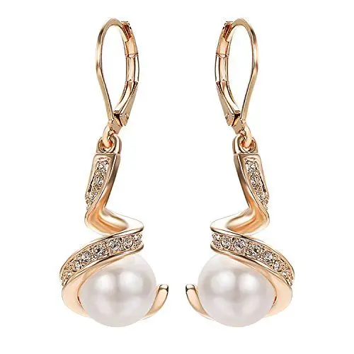 Produktbild: Vissen Weiße Perlen Ohrringe Hängend Damen Vergoldete Leverback Zirkonia Modeschmuck Ohrringe Creolen
