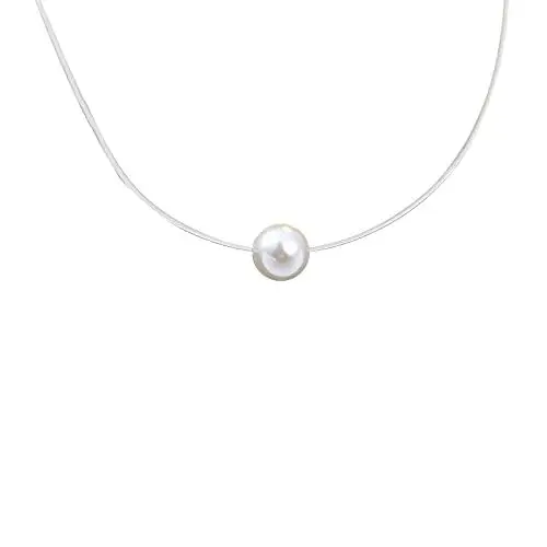 Produktbild: vissen Unsichtbare Perlenkette Silber 925 Nylon Kette Transparente Halskette Damen Mit 8mm Perle Anhänger Choker