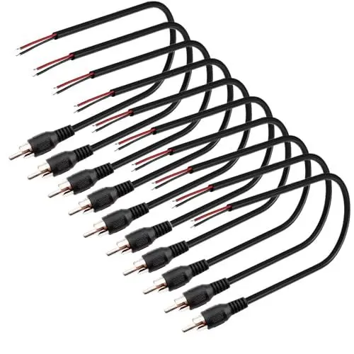 Produktbild: VISSQH 10 Stück Lautsprecherkabel RCA,RCA Stecker Adapter auf blankes Draht offenes Ende Pigtail Audio Video Cinch Kabel für Verstärker Empfänger Lautsprecher(20cm)