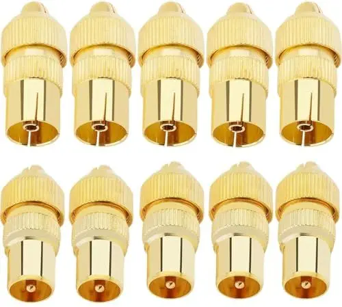 Produktbild: VISSQH 10 Stücke Koaxial Adapter Buchse Stecker Koaxialkabel Verbinder,Weiblich,Männlich Koaxialkabel RF Stecker für RF Kabel,Antennenkabel(Gold)