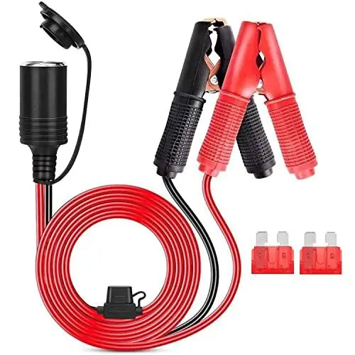 Produktbild: VISSQH 12V/24V krokodilklemmen kfz steckdose,zigarettenanzünder batterieklemme,12v dose mit kabel with 2x fuse protection for portable car battery, inverter, compressor, starterkabel 3.0 m