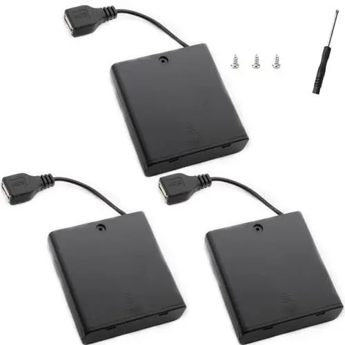 Produktbild: VISSQH 3 Stücke AA Kunststoff Batteriehalter,4 x 1.5V Batteriehalter, mit Schalter und Abdeckung, USB Buchse Schalter Battery Holder Case
