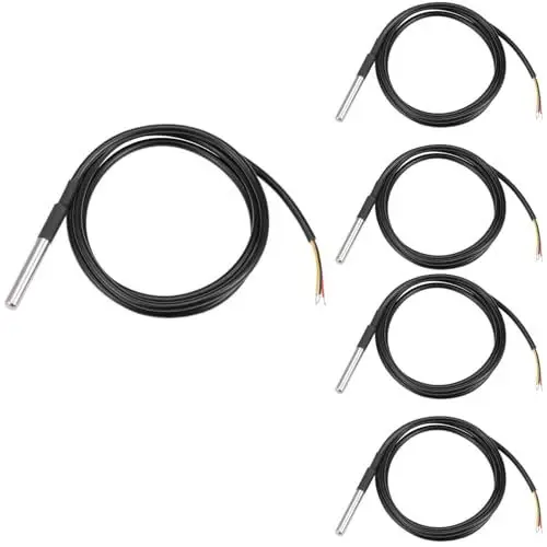 Produktbild: VISSQH 5 Stück digitaler Temperatursensor,Edelstahl Temperatursensor Wasserdicht Temperaturfühler Temperatur Sensor Kabel für Temperaturüberwachung