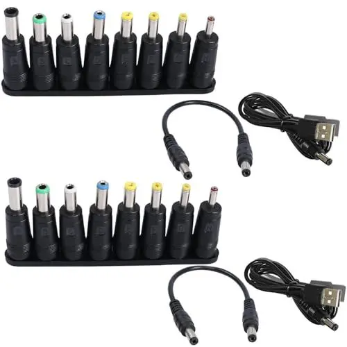 Produktbild: VISSQH USB auf DC 5V Stecker Kabel,8 in 1 USB A auf Hohlstecker,DC Netzteil Adapter Kabel für Router, Mini-Lüfter, Lautsprecher und weitere 5-V-Geräte (2Set/schwarz)