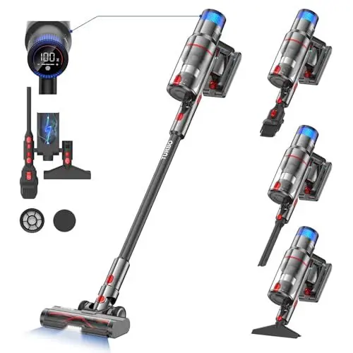 Produktbild: Vistefly V15 Akku Staubsauger Kabellos 40Kpa 500W mit Touchscreen, Leiser Akkustaubsauger 4 Saugstufen,bis zu 60Mins Laufzeit Anti-Tangle-Bürste für Tierhaare Hartböden Teppich