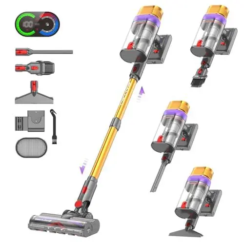 Produktbild: Vistefly V15 Ultra Akku Staubsauger, 48000Pa 600W 70Mins Staubsauger Kabellos mit Doppeldisplay, Akkustaubsauger Doppelter Staubbehälter Design Akkusauger für Hartböden Teppich Tierhaare