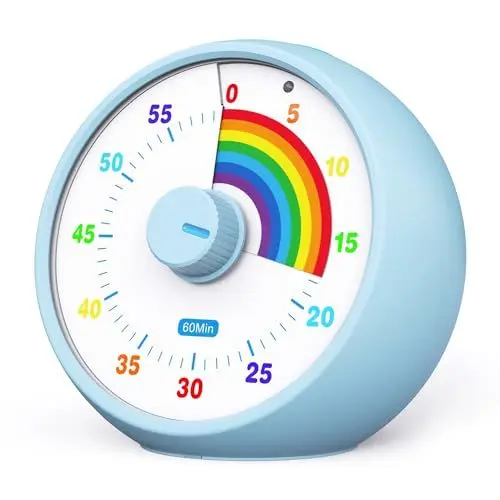 Produktbild: Visueller Timer für Kinder, 60-Minuten Countdown für Klassenzimmer Büro Küche, Schreibtisch Kinder Zeitmana gement Tools mit leisem Betrieb, Pomodoro Timer Regenbogenmuster (Blau)