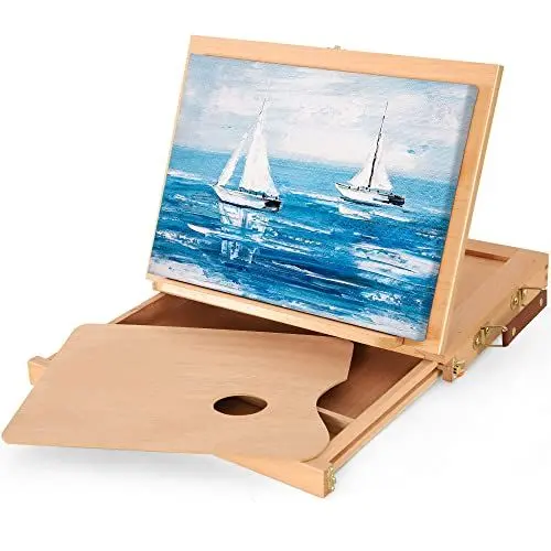 Produktbild: VISWIN 26 x 33 cm Tischstaffelei mit Schublade und Palette, verstellbarer Tischskizzenkasten, Malkasten aus massivem Buchenholz für Anfänger, Studenten, für Leinwände, Tafeln oder Bücher