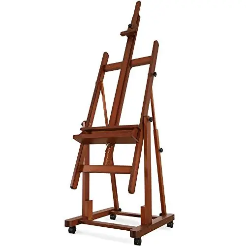 Produktbild: VISWIN Extra Große H-Rahmen Staffelei, Hält Leinwand 208cm, Neigbar Buchenholz Atelierstaffelei Groß mit Rädern, Verstellbarer Ständer Malstaffelei für Künstler, Erwachsene, Leinwand Ständer für Malen