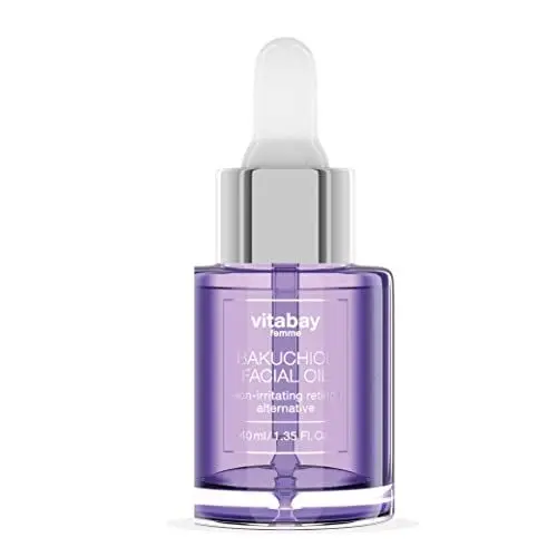 Produktbild: Vitabay Bakuchiol Facial Oil für Gesicht 40 ml - Bakuchiol Öl mit pflanzlichem Squalan - Natürliche Alternative zu Retinol Serum - Anti Aging Gesichtsserum - Bakuchiol Serum für Gesicht Babchi Öl