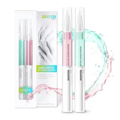 Produktbild: Vitabay Nagelhärter Duo Set 2x 2 ml Nagelpflegestift mit Calcium und Biotin - Nagelpflege brüchige Nägel Nagelhärter extra stark Nail repair Nagelhautpflege Nagelpflegeprodukte Nail care feste Nägel
