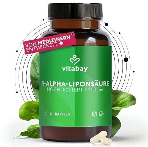 Produktbild: Vitabay R-Alpha Liponsäure 300mg - 120 Kapseln Hochdosiert und Vegan - Alpha Lipoic Acid mit hoher Bioverfügbarkeit, Laborgeprüft & hergestellt aus hochwertigen Rohstoffen
