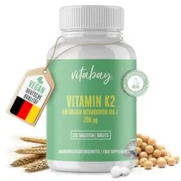 Produktbild: Vitabay Vitamin K2 Hochdosiert 200 µg (mcg) - 120 Vitamin K2 Tabletten Vegan & Laborgeprüft - MK-7 (Menachinon-7) aus natürlichen Zutaten in All-Trans Form - Hohe Bioverfügbarkeit
