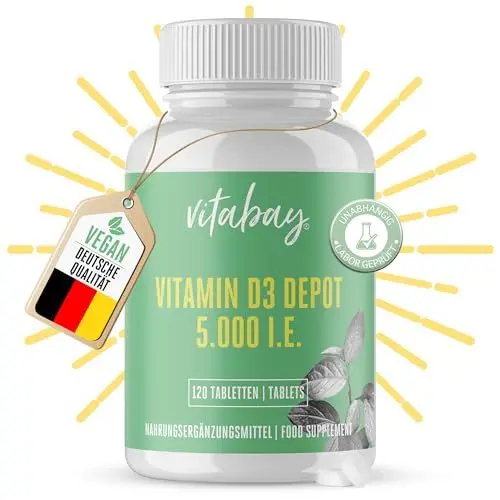 Produktbild: Vitabay - Vitamin D3 Depot 5000 I.E. - 120 Vegane Tabletten - Vitamin D Hochdosiert 5000 Vitamin D 5000 Vitamin D3 Kapseln Vitamin D Tabletten - Vit D Vitamin D Kapseln Vit D3 Vitamin D3 5000