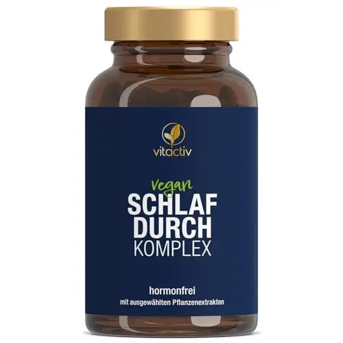 Produktbild: VITACTIV Schlafdurch Komplex - natürliche Durchschlafhilfe-Kapseln für Menschen, die Probleme beim Durchschlafen haben, 100% pflanzliche Inhaltsstoffe mit Hopfenblüte und Melisse