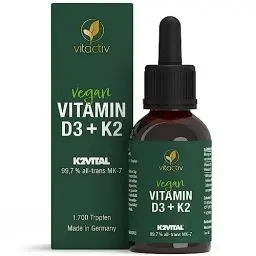 Produktbild: VITACTIV Vitamin D3 K2 Tropfen - K2VITAL® 99,7% all-trans MK-7 - D3 pro Tropfen 1000 IE, Hochdosiert, Hoch Bioverfügbar - Aus Deutschland, Laborgeprüft, Vegan - 50ml, 1700 Tropfen