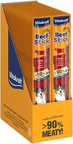 Produktbild: Vitakraft Beef Stick, Fleischsticks mit Rind, Hundeleckerli, zur Belohnung, extra fleischig, ohne Zusatz von Zucker (1x 50 Stück)