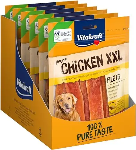 Produktbild: Vitakraft Pure Chicken XXL Filets, Hundeleckerli, Hühnchenfilet, Hunde Trainingsleckerli, ohne Zusatz von Zucker (6x 250g)