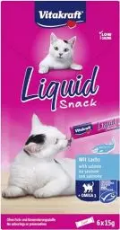 Produktbild: Vitakraft Liquid Snack, Katzen Leckerli, Katzensnack cremig, mit Lachs und Omega 3 Fettsäuren, in einzelnen Sachets, für gesunde Haut (1 Paket mit 6x 15g)
