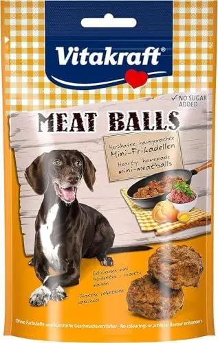 Produktbild: Vitakraft Meat Balls, Hundeleckerli, fleischige Mini Frikadellen, als Belohnung, Hunde Trainingsleckerli, ohne Zuckerzusatz (1x 80g)
