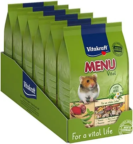 Produktbild: Vitakraft Menu Vital, Hamsterfutter, mit Gemüse, mit Nüssen, mit lebenswichtigen Vitaminen und Mineralien, ohne Zusatz von Zucker und Getreide (6x 400g)