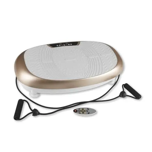 Produktbild: VITALmaxx Vibrationstrainer mit 30 Vibrationsstufen und 3 Programmen und LCD-Display | Ganzkörpertraining zu Hause, inklusive Expanderbänder und Fernbedienung (Champagner)