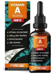 Produktbild: Vitamin A Tropfen FORTE - 1000 µg pro Tropfen - 1800 Tropfen mit Vitamin A aus Retinylpalmitat - optimal hochdosiert & bioverfügbar - ohne Zusatzstoffe - laborgeprüft mit Zertifikat - 100% vegan
