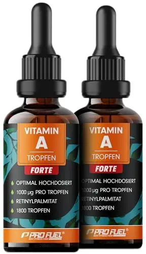 Produktbild: Vitamin A Tropfen FORTE - 1000 µg pro Tropfen - 3600 Tropfen mit Vitamin A aus Retinylpalmitat - optimal hochdosiert & bioverfügbar - ohne Zusatzstoffe - laborgeprüft mit Zertifikat - 100% vegan