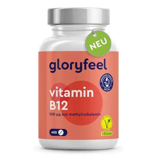 Produktbild: Vitamin B12 Vegan - 400 Tabletten (+1 Jahr) - 500µg B12 Methylcobalamin - Gegen Müdigkeit und Erschöpfung* - Hochdosiert, laborgeprüft, ohne Zusätze & Folat in Deutschland hergestellt