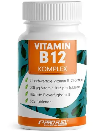 Produktbild: Vitamin B12 Komplex - 365 Tabletten - 500 µg Vit B12 hochdosiert mit Methylcobalamin, Adenosylcobalamin & Hydroxocobalamin B12 im Verhältnis von 4:1:1 - laborgeprüft mit Zertifikat - 100% vegan