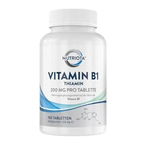 Produktbild: Vitamin B1 (Thiamin) Hochdosiert 200 mg Tabletten - 180 Tabletten - Veganfreundlich – Von Nutriota