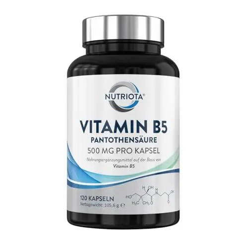 Produktbild: Vitamin B5 Pantothensäure Hochdosiert 500 mg Kapseln - 120 Kapseln - Veganfreundlich - – Von Nutriota