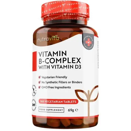 Produktbild: Vitamin B-Komplex - JAHRESVORRAT - Alle 8 B-Vitamine in 1 Tablette - Vitamin B1, B2, B3, B5, B6, B12, Biotin, Folsäure & Vitamin D3 - Premium: Mit aktiven Vitamin B-Formen - Hochdosiert
