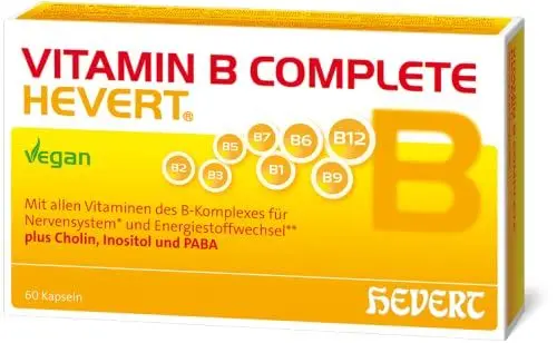 Produktbild: Vitamin B Complete Hevert zur langfristigen Basisversorgung mit allen acht B-Vitaminen, 60 St. Kapseln
