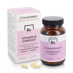Produktbild: Vitamin B Complex - alle 8 B-Vitamine, Magnesium, Folsäure und Biotin, 60 Kapseln, vegan, laborgeprüft, hochdosiert, hohe Bio-Verfügbarkeit