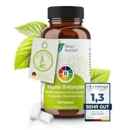 Produktbild: Vitamin B Komplex Hochdosiert - Vitamin B12 Hochdosiert - B2 B6 B12-120 Kapseln - 4 Monate Vorrat - Vegan Ohne Zusätze in Deutschland hergestellt - Rhein Nutrition
