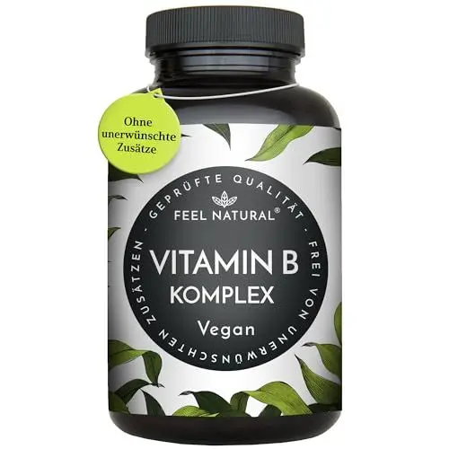 Produktbild: Vitamin B Komplex - 180 vegane Kapseln - 500µg Vitamin B12 - alle 8 B-Vitamine (B1, B2, B3, B5, B6, B7, B9, B12) - Mit bio-aktiven Vitamin B-Formen -laborgeprüft, in Deutschland produziert