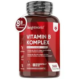 Produktbild: Vitamin B Komplex - Mit Vitamin C - 365 Tabletten - Alle 8 B-Vitamine (B1, B2, B3, B5, B6, B7, B9, B12) - 1 Jahr Vorrat - Nervensystem, Stoffwechsel, Psychische Funktion - Niacin, Biotin, Folsäure