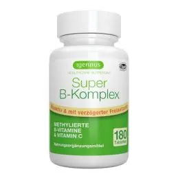 Produktbild: Vitamin B Komplex Hochdosiert - Methylierte B Vitamine mit Folat, B6, B1 & B12 - alle 8 in bioaktiven Formen plus Vitamin C, Depotwirkung, vegan, 180 Tabletten, von Igennus