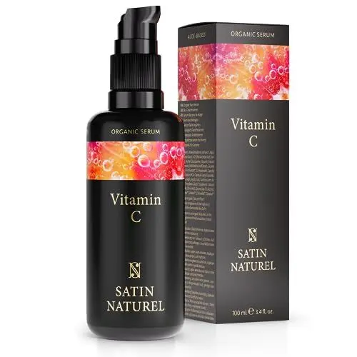 Produktbild: Satin Naturel Vitamin C Serum Gesicht 100ml - Mit Hyaluron + Bio Aloe Vera - Gesichtspflege Damen - Augenringe entfernen, Pigmentflecken entfernen - Strahlen - 100% Vegan Skincare