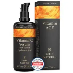 Produktbild: Vitamin C Serum hochdosiert 100ml mit Retinol + Hyaluron - Für Glow, gegen dunkle Flecken, Anti Falten - Allrounder Serum Gesicht - Für jede Haut geeignet - 100% Vegan Skincare - Satin Naturel